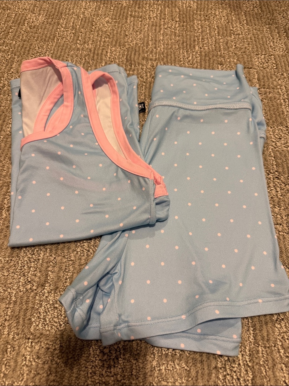 Light Blue Polka Dot Racerback Sleep Tank and Shorts - Pixielane Size 14 NWOT